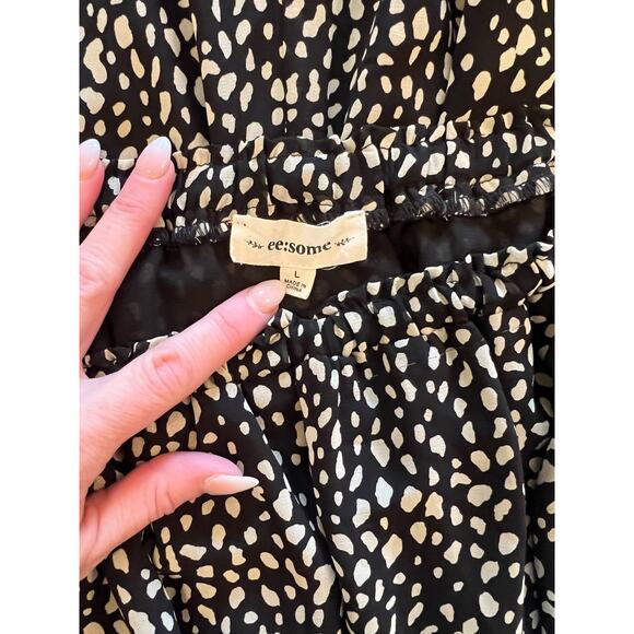 035 ee:some Preston Animal Print Romper Black Cream Off Shoulder Size L - Picture 4 of 6